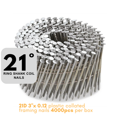21D 3" x 0.12 Bright Smooth Framing Nails (4000 / 1000 Per Box)