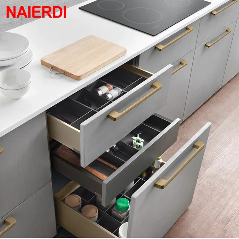 NAIERDI Brushed Gold Cabinet Handle Zinc Alloy Straight Handle Drawer Knob Decorative Kitchen Cupboard Pulls Furniture Hardware