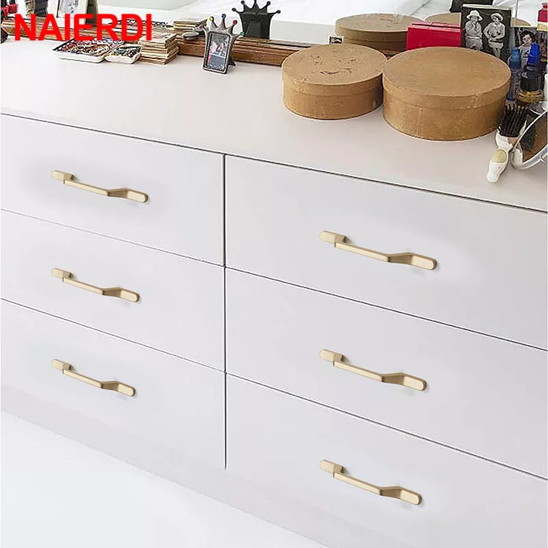 NAIERDI Brushed Gold Cabinet Handle Zinc Alloy Straight Handle Drawer Knob Decorative Kitchen Cupboard Pulls Furniture Hardware