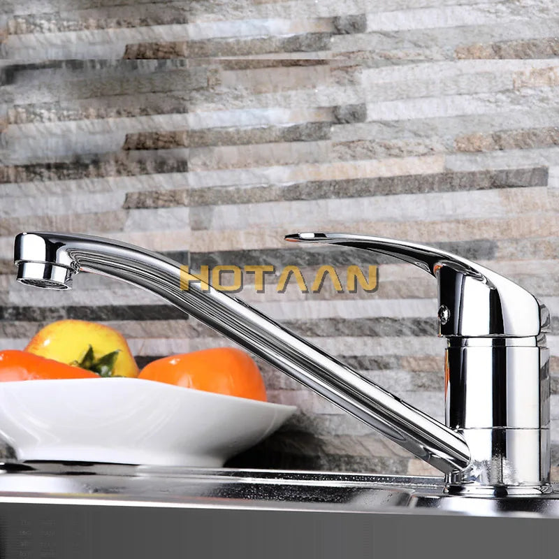 Hotaan Modern Kitchen Sink Faucet Mixer Cold and Hot Tap Single Hole Water Tap Rotate 360 Degrees Chrome Plated