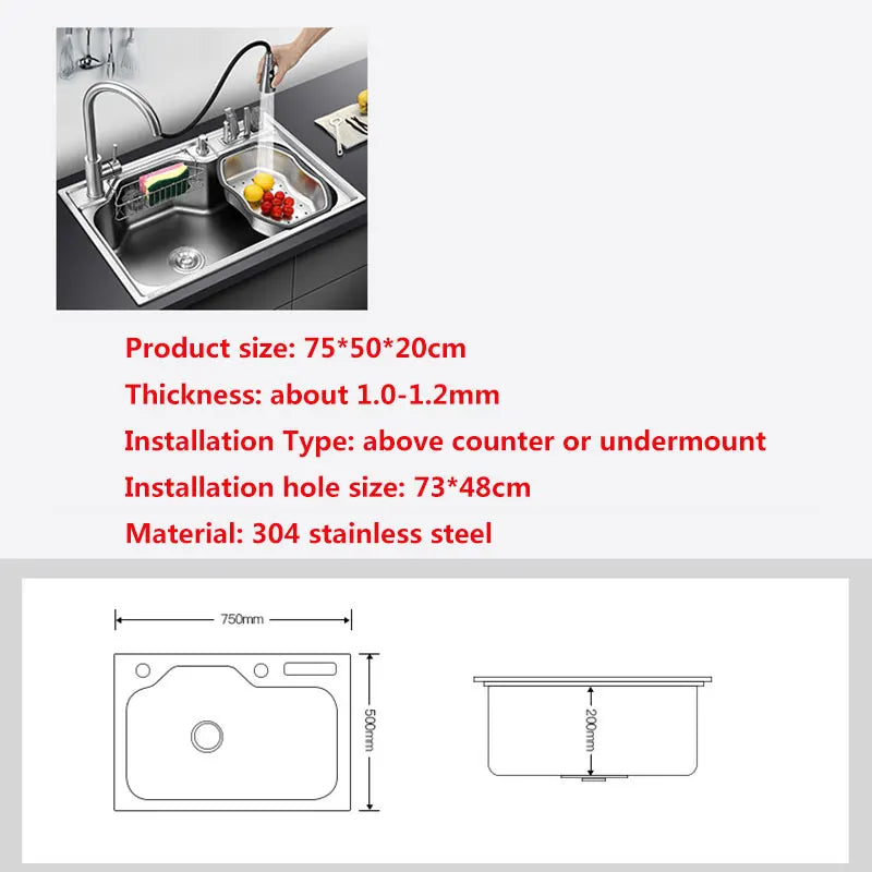 kitchen sink above counter or udermount sinks vegetable washing basin stainless steel single bowl 1.2mm thickness sinks kitchen