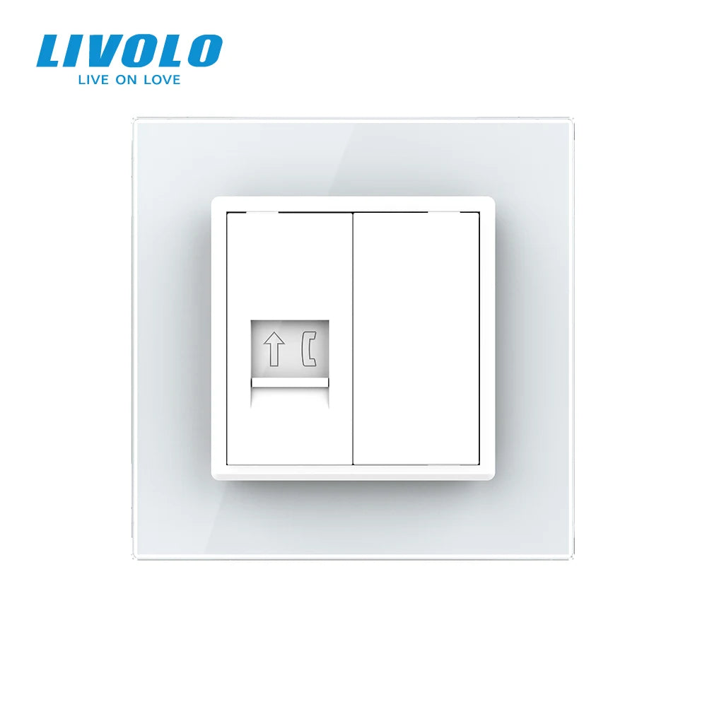 Livolo EU Standard Manufacture Telephone  Wall Outlet plug Socket, Crystal Glass Panel, tel plugs