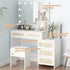 Vanity Desk with Mirror and Lights, White Vanity with Bedside Table, 5 Drawers Large Capacity, Metal Silver Handle