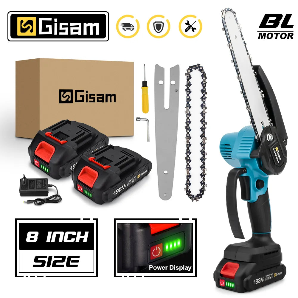 Gisam 8 Inch Brushless Chain Saw Cordless Mini Handheld Pruning Saw Woodworking Electric Saw Cutting Tool For Makita 18V Battery