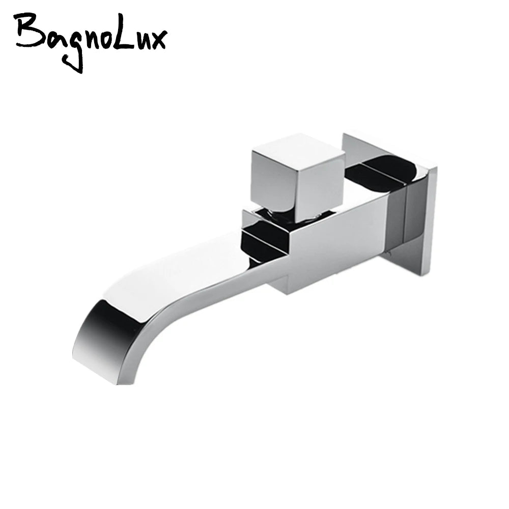 Bibcock Spout Filler Faucet Bath Crane Only Cold New 100% Solid Brass Square Style Chrome Tap With Waterfall Water Outlet
