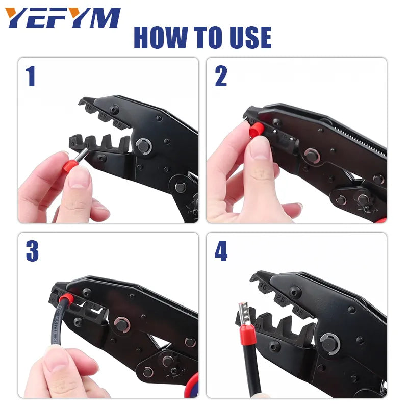 Crimping Tool for Sleeves Ferrule Terminals - Ratcheting Wire Crimpers - AWG 10-2 (6-35mm²) - Ratchet Terminal Crimper YF-35WF