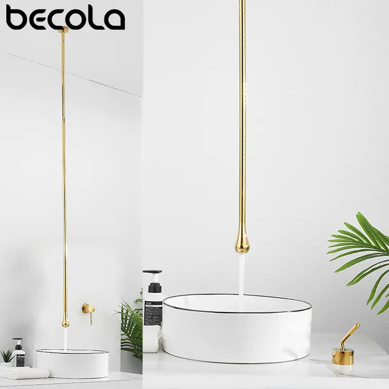 Ceiling Design Bathroom Bubbler Hot& Cold Hang Faucet Basin Tap Solid Brass Wall Mounted Black Chrome White Hotel Basin Faucet