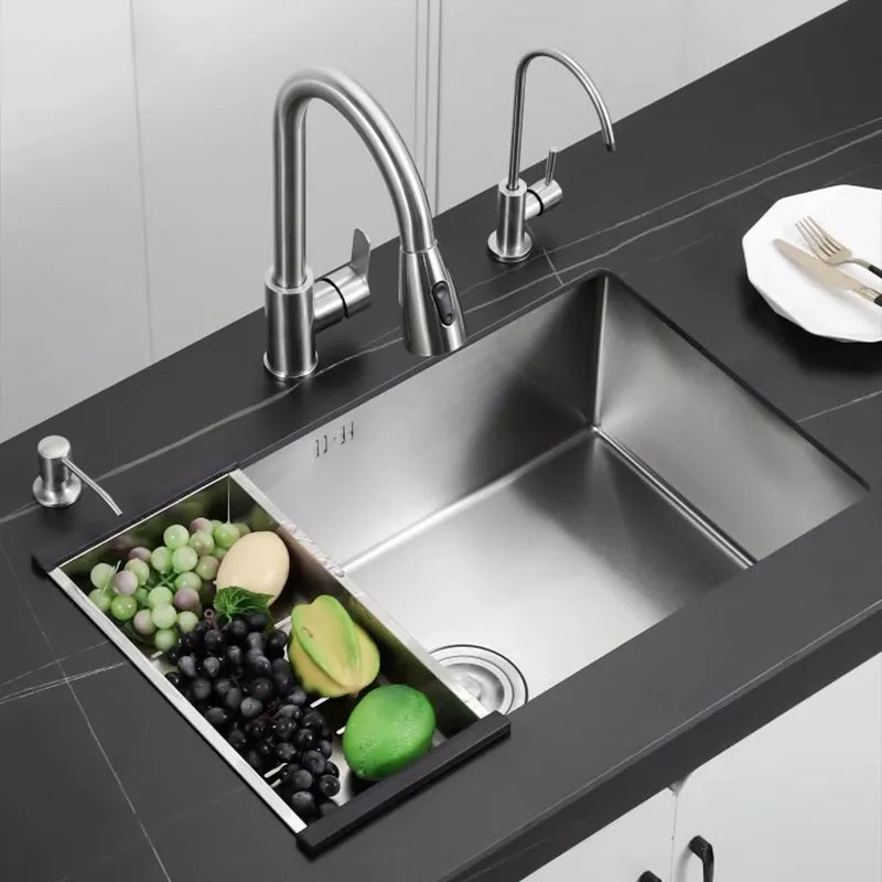 Stainless Steel Kitchen Sink Single Bowl Basin Undermount Handmade Brushed Narrow Edge Bar Sink With Drain Accessories